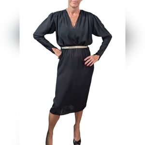 Vintage Positive Influence Sheer Navy Wrap Embellished Chiffon Midi Dress